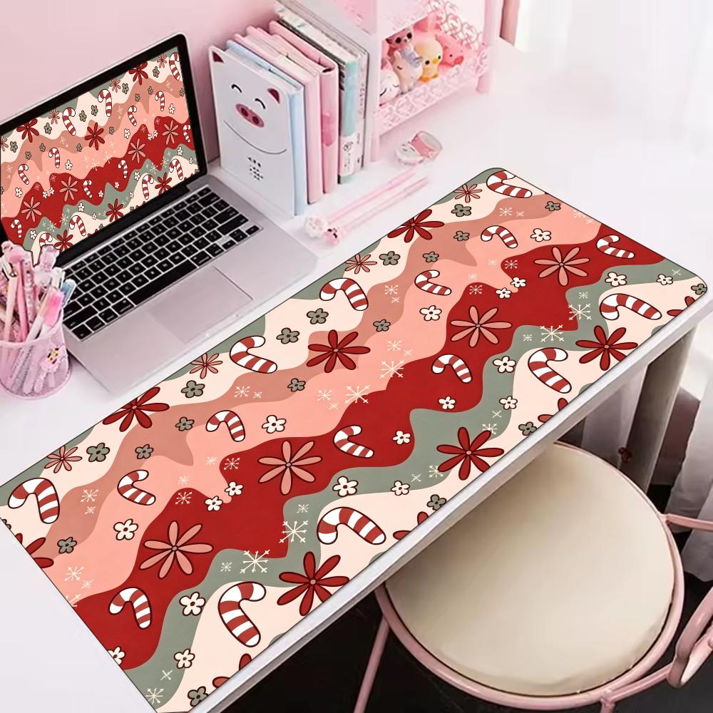 Desk Setup With Laptop - Christmas Candy Cane Snowflake Festive Print