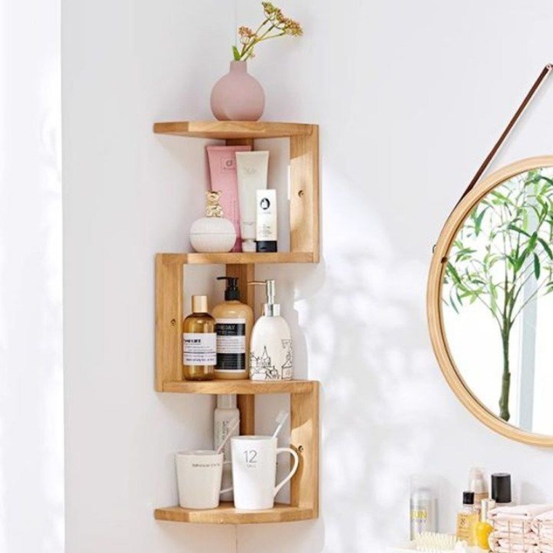 Natural Wood Corner Storage Sh - Desk Setup Oak recension och pris