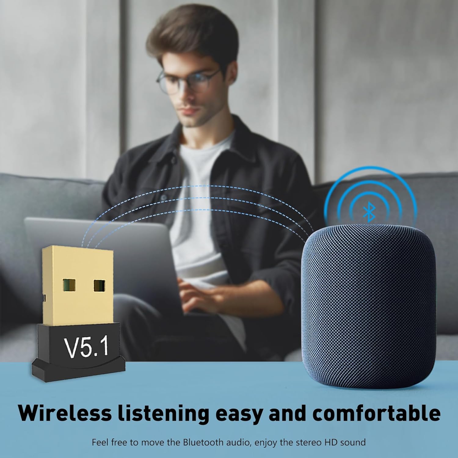 Bluetooth 5.1 Dongle Adapter W - Desk Setup Speakers recension och pris