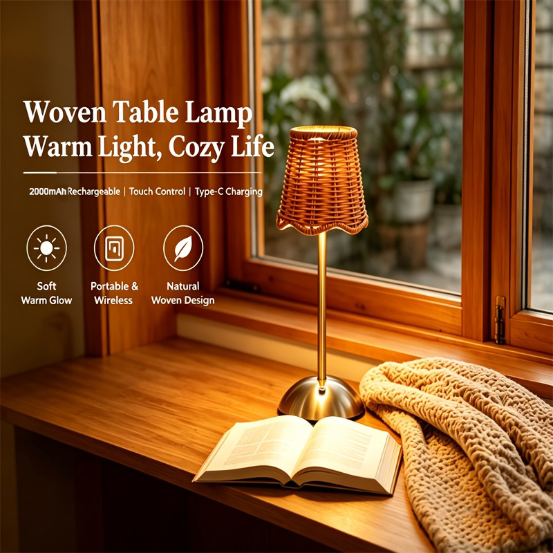 Bohemian Woven Rattan Art Tabl - Desk Setup Lighting recension och pris