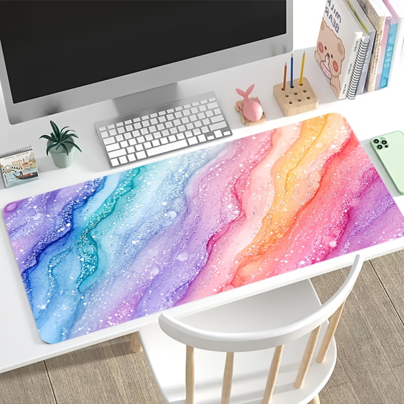 Vibrant Rainbow Glitter Marble - Desk Setup With Laptop recension och pris