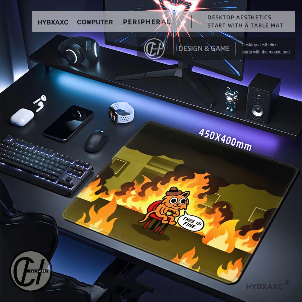 HYBXAXC This Is Fine Cat Meme  - Work Desk Home Setup recension och pris